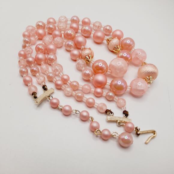 Vintage Japan 1950s Pink Pearl Bead 2 Strand Necklace 16” Signed Hook - Picture 13 of 13